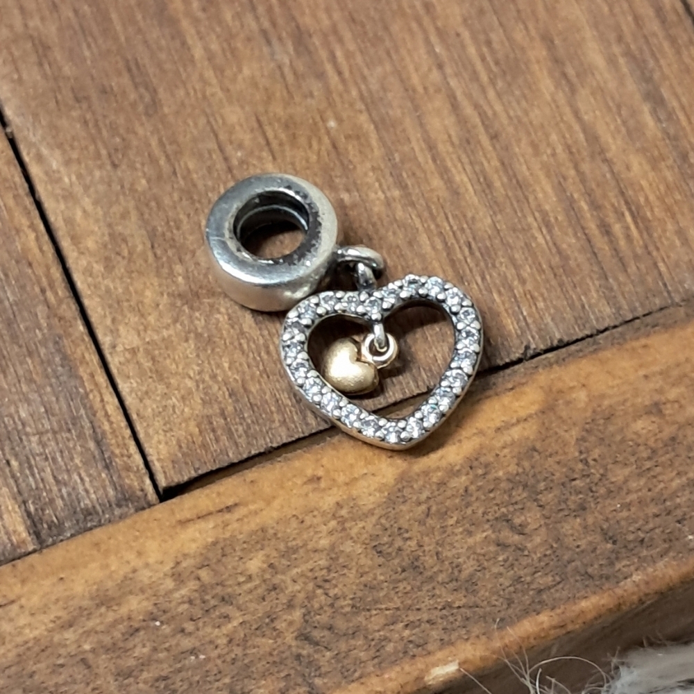 Pandora "Forever In My Heart" 925 Silver Bracelet Charm With 14K Heart Accent - Picture 3 of 5
